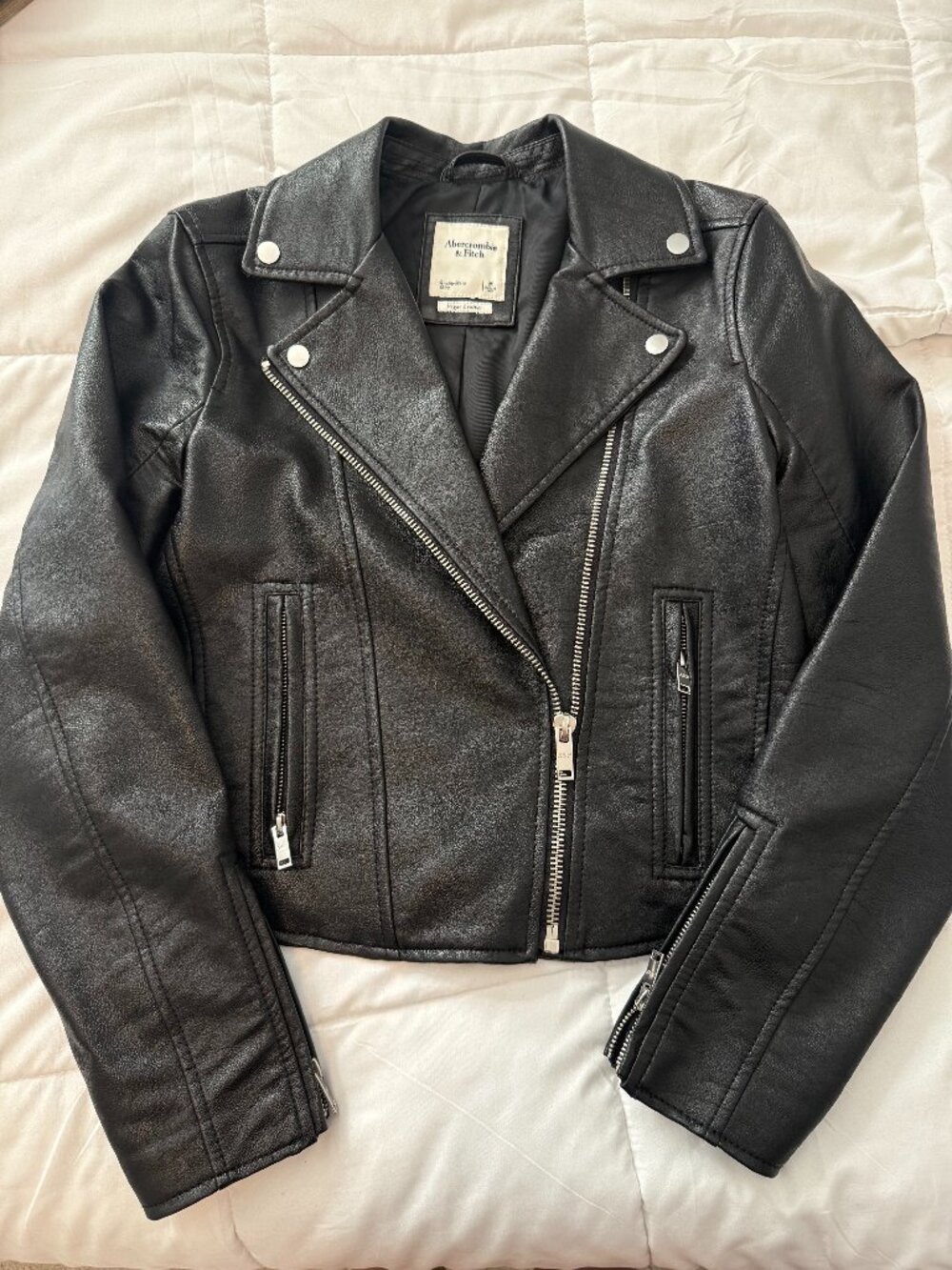Abercrombie & Fitch Black Vegan Leather Moto Jacket (Size M)